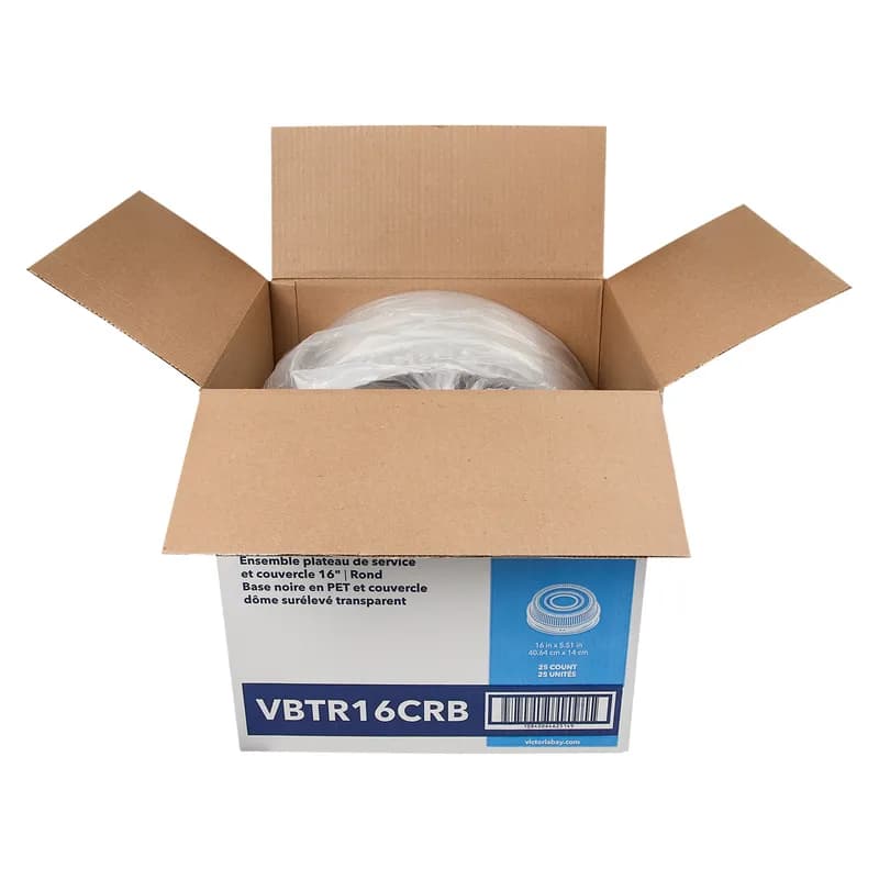 Victoria Bay Catering Tray Base With High Dome Lid 16 IN PET Black Clear Round 25/Case