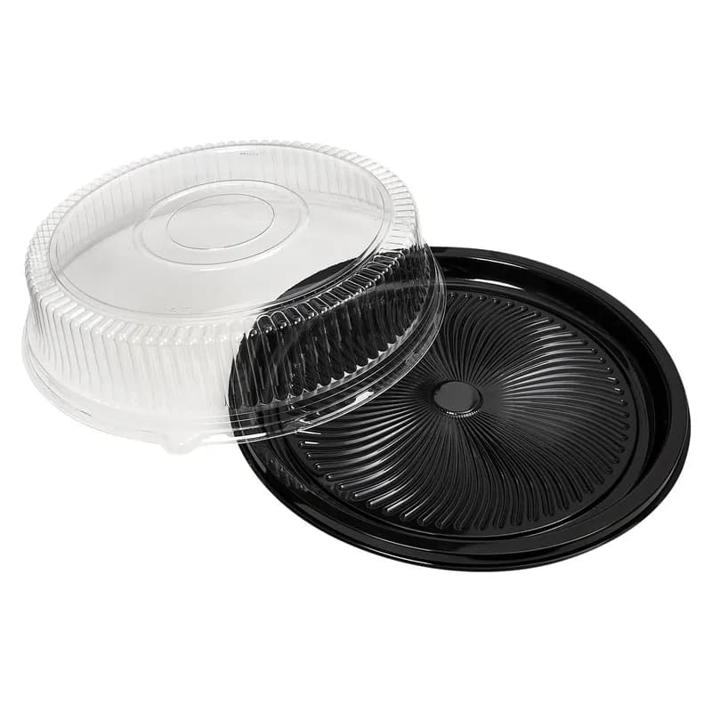 Victoria Bay Catering Tray Base & Lid Combo With High Dome Lid PET Black Clear Round 25/Case