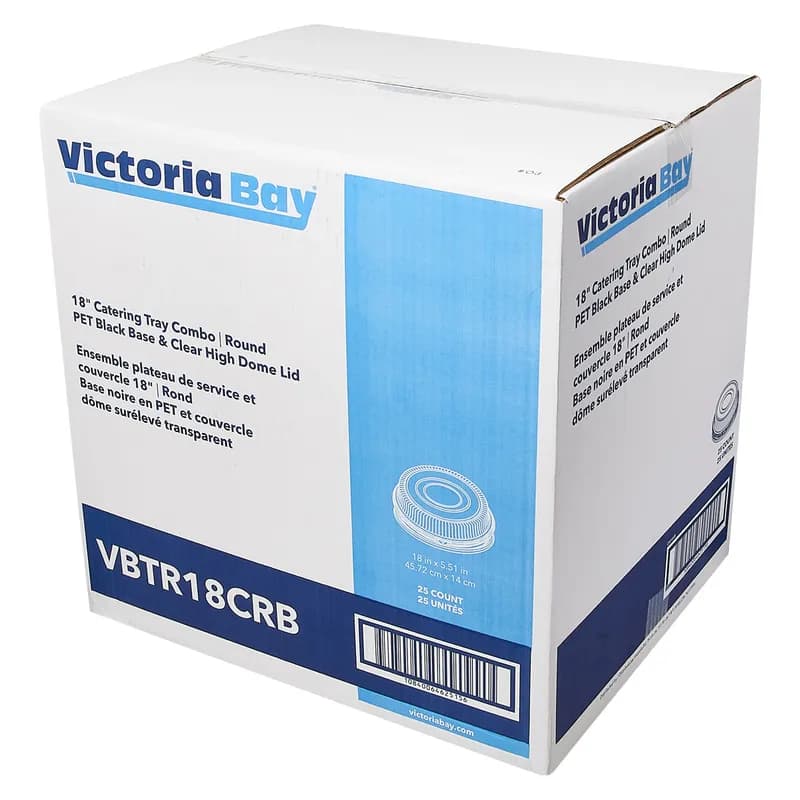 Victoria Bay Catering Tray Base & Lid Combo With High Dome Lid PET Black Clear Round 25/Case