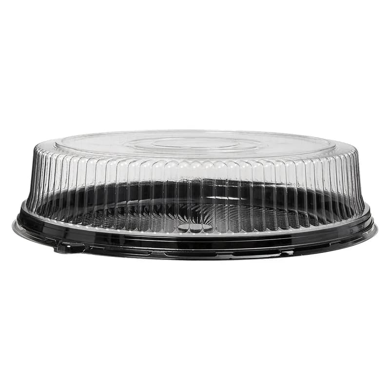 Victoria Bay Catering Tray Base & Lid Combo With High Dome Lid PET Black Clear Round 25/Case