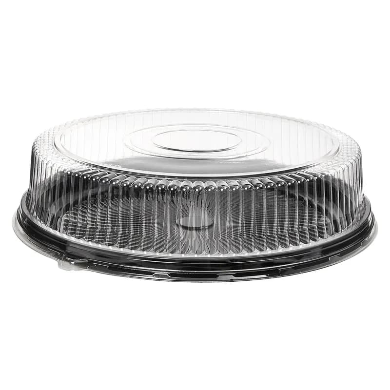 Victoria Bay Catering Tray Base & Lid Combo With High Dome Lid PET Black Clear Round 25/Case