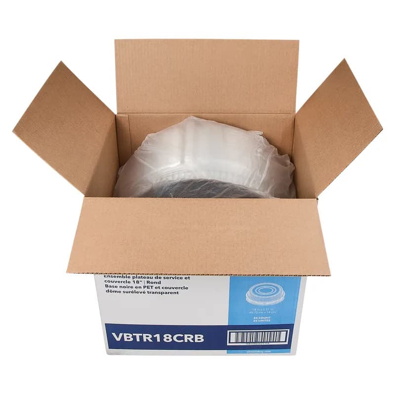 Victoria Bay Catering Tray Base & Lid Combo With High Dome Lid PET Black Clear Round 25/Case