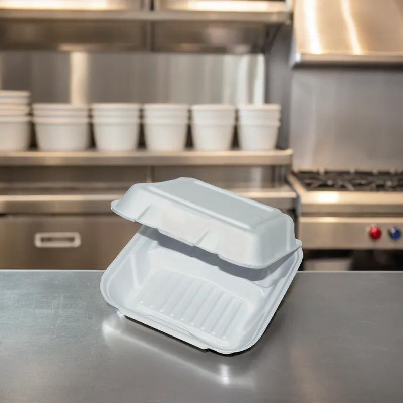 Harvest Take-Out Container Hinged 9X9X3 IN 3 Compartment Pulp Fiber White Square 200/Case