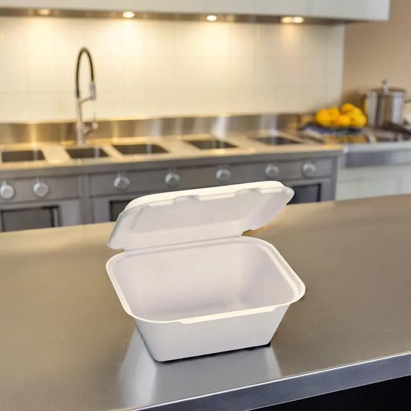 Utility Take-Out Container Hinged Large (LG) 9X7.8X3.9 IN Pulp Fiber White Rectangle 200/Case