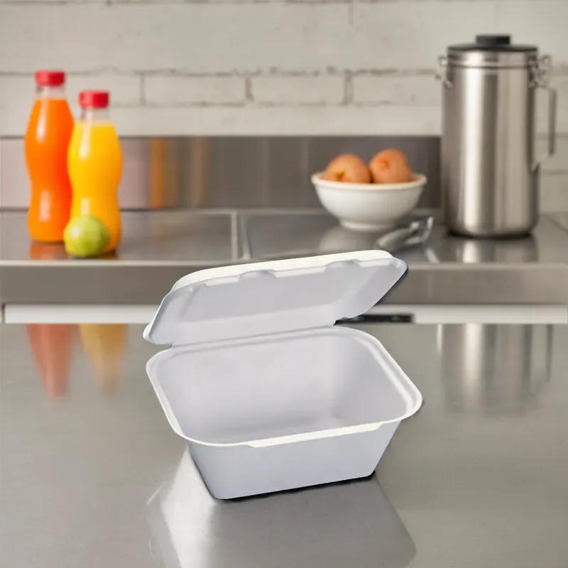 Utility Take-Out Container Hinged Large (LG) 9X7.8X3.9 IN Pulp Fiber White Rectangle 200/Case