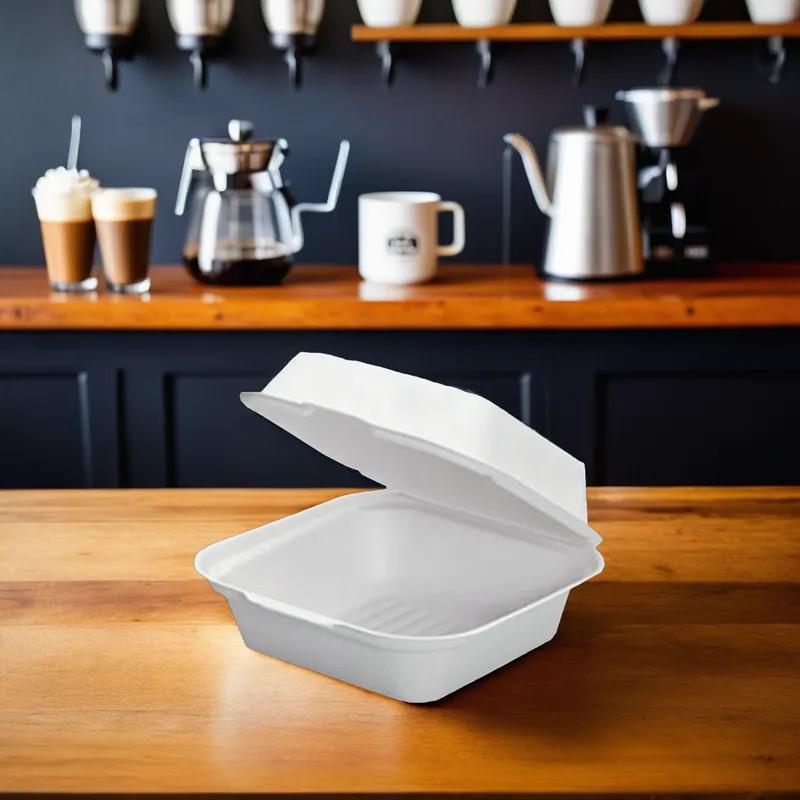 Harvest Take-Out Container Hinged 6X6 IN Pulp Fiber White Square 400/Case