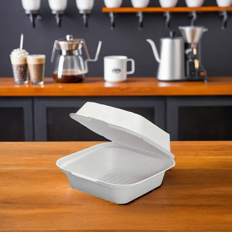 Harvest Take-Out Container Hinged 6X6 IN Pulp Fiber White Square 400/Case