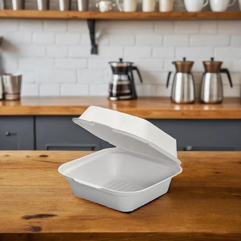 Harvest Take-Out Container Hinged 6X6 IN Pulp Fiber White Square 400/Case