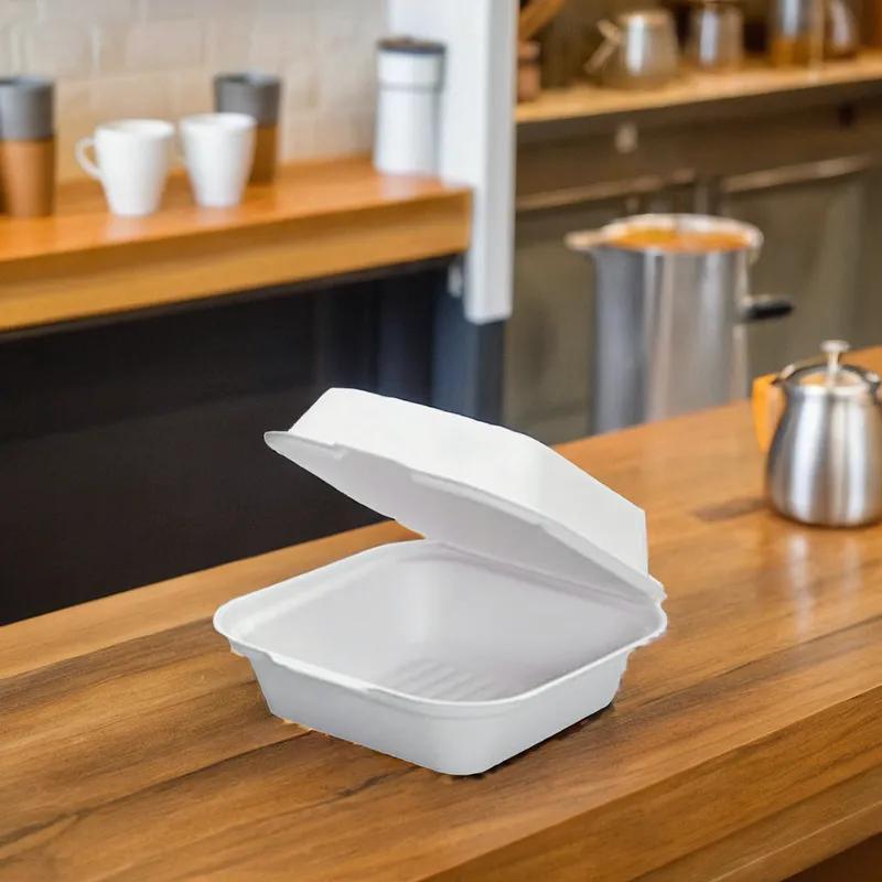 Harvest Take-Out Container Hinged 6X6 IN Pulp Fiber White Square 400/Case