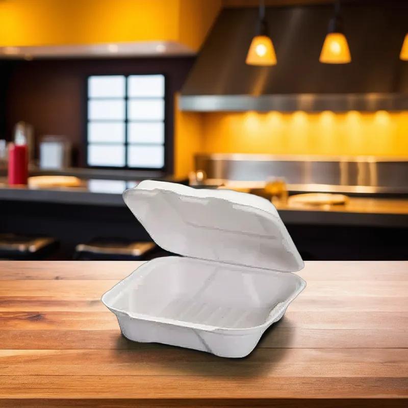 Harvest Take-Out Container Hinged 8X8 IN Pulp Fiber White Square 200/Case