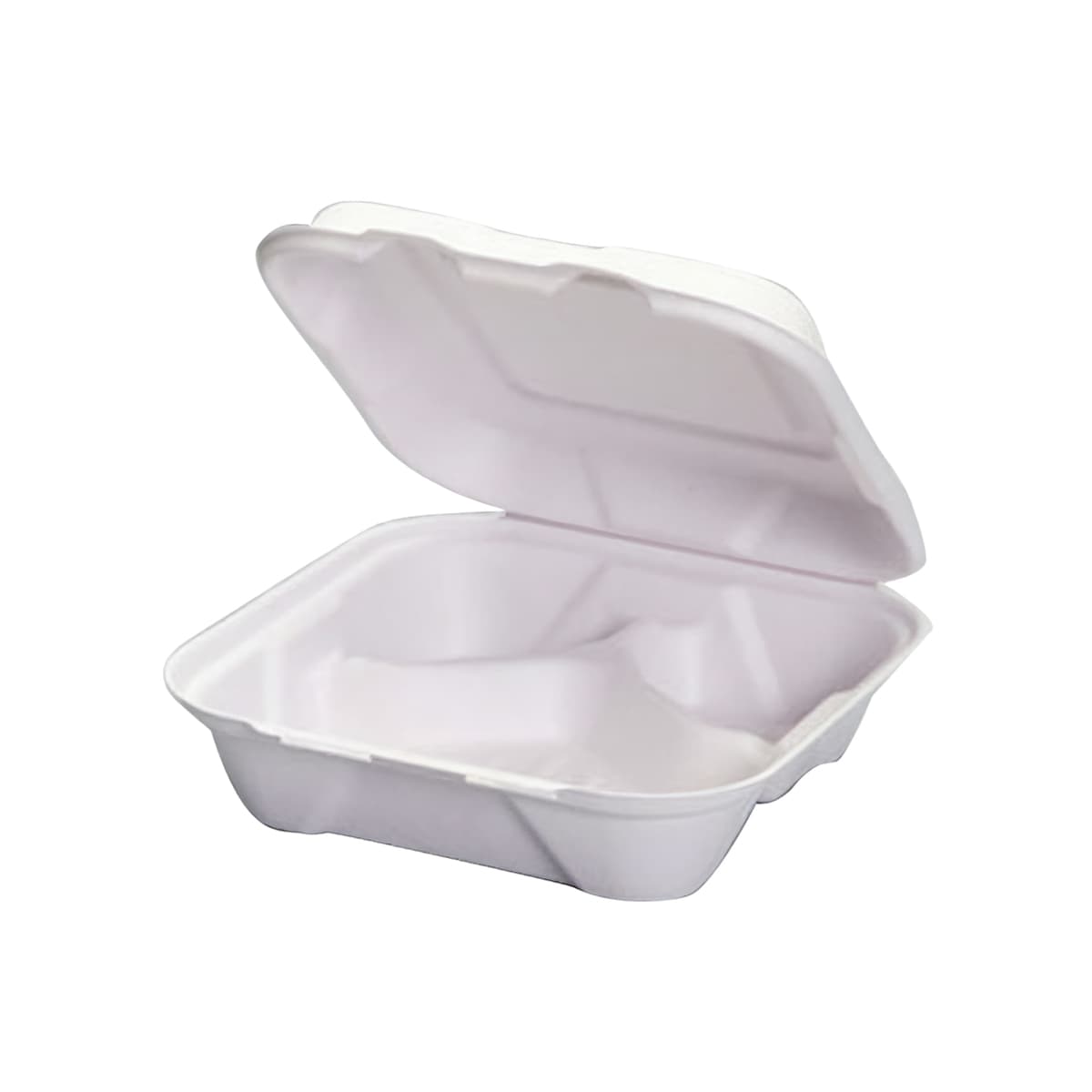 Take-Out Container Hinged 8X8X2.55 IN 3 Compartment Pulp Fiber White Square 200/Case