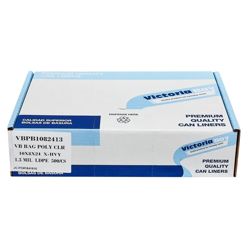 Victoria Bay Poly Bag 10X8X24 IN Clear LDPE 1.3MIL Extra Heavy 500/Case