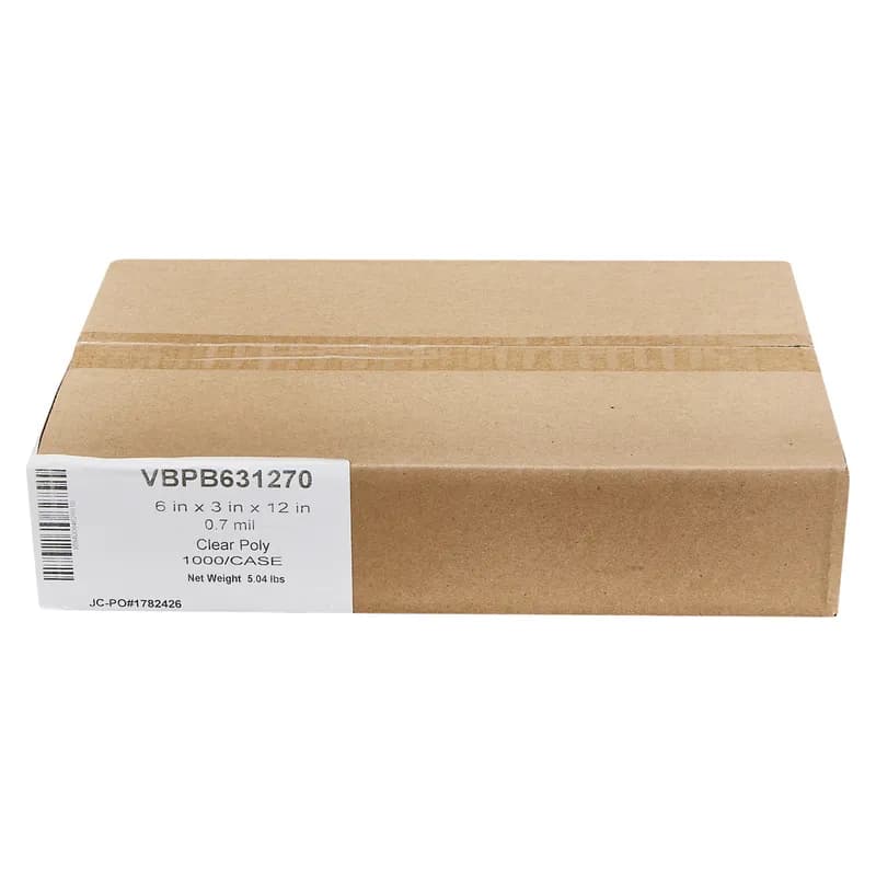 Victoria Bay Poly Bag 6X3X12 IN Clear LDPE 0.7MIL 1000/Case