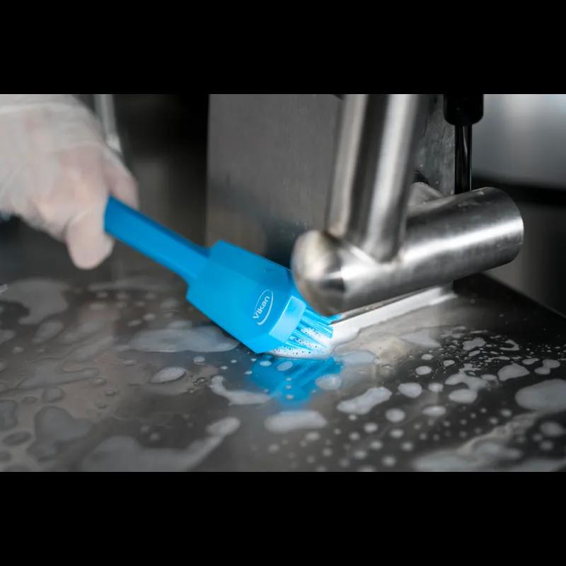 Vikan® Utility Brush 10.2X1.6X2.8 IN Polyester Polypropylene (PP) Stainless Steel Blue Medium Stiff Bristles 1/Each