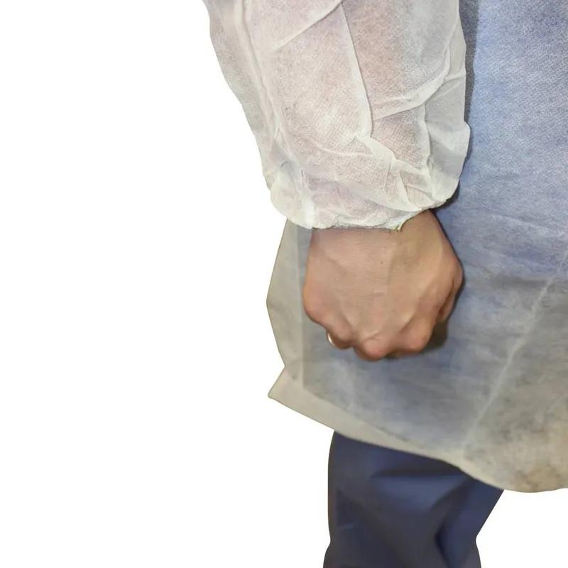 PolyLite® Lab Coat Large (LG) White PP No Pockets Elastic Wrists Snap Front 30/Case