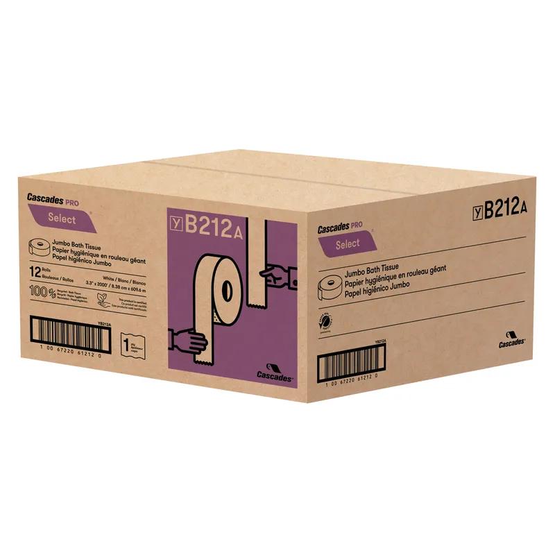 Cascades PRO Toilet Paper & Tissue Roll 9IN X2000FT 1PLY White Jumbo (JRT) 12/Case