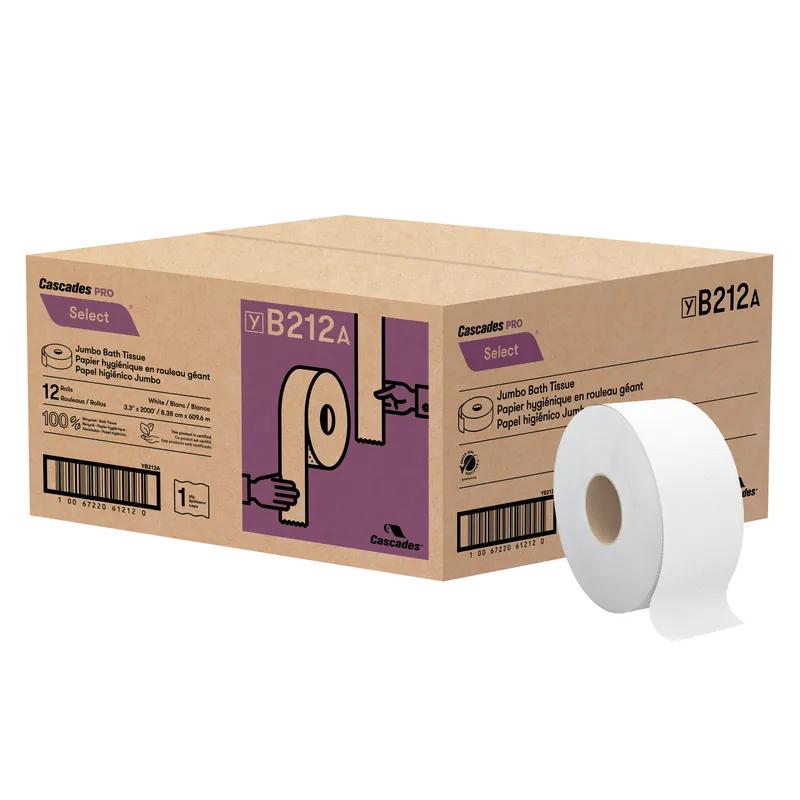 Cascades PRO Toilet Paper & Tissue Roll 9IN X2000FT 1PLY White Jumbo (JRT) 12/Case