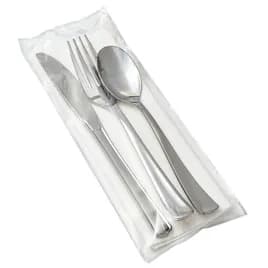 Victoria Bay 4PC Cutlery Kit Silver Heavy With Fork,Knife,Teaspoon,Linen Feel Napkin 100/Case