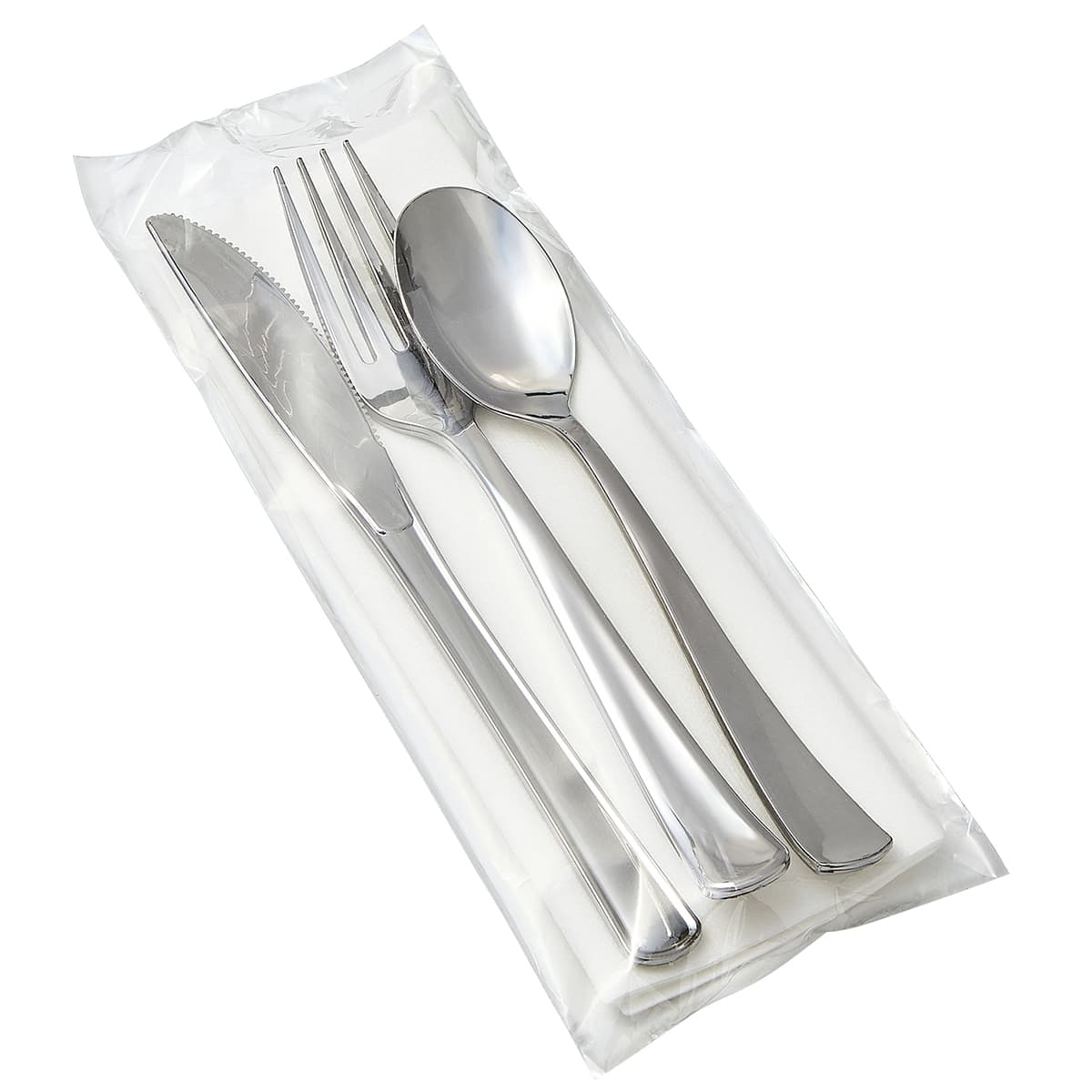Victoria Bay 4PC Cutlery Kit Silver Heavy With Fork,Knife,Teaspoon,Linen Feel Napkin 100/Case