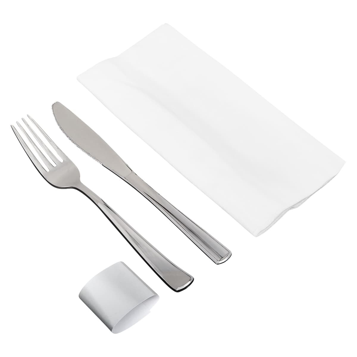 Victoria Bay 3PC Cutlery Kit PS Silver Heavy Pre-Rolled Banded With 15.5X16 Linen Feel Napkin,Fork,Knife 100/Case