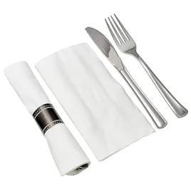 Victoria Bay 3PC Cutlery Kit PS Silver Heavy Pre-Rolled Banded With 15.5X16 Linen Feel Napkin,Fork,Knife 100/Case