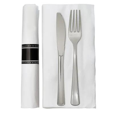 Victoria Bay 3PC Cutlery Kit PS Silver Heavy Pre-Rolled Banded With 15.5X16 Linen Feel Napkin,Fork,Knife 100/Case