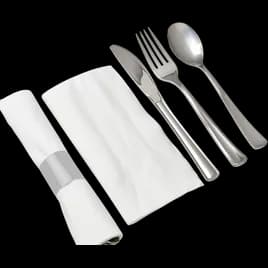 Victoria Bay 4PC Cutlery Kit PS Silver Heavy Pre-Rolled Banded With 15X16 Linen Feel Napkin,Fork,Knife,Teaspoon 100/Case
