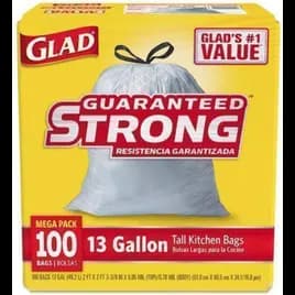 Glad® Kitchen Bag 13 GAL White Plastic 0.95MIL Drawstring 1 Box/Case