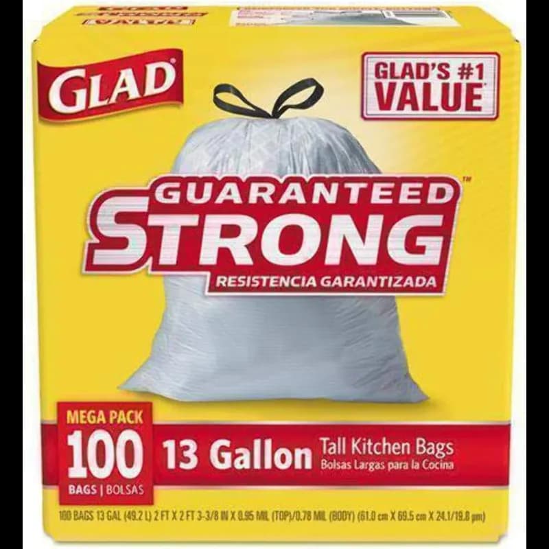 Glad® Kitchen Bag 13 GAL White Plastic 0.95MIL Drawstring 1 Box/Case