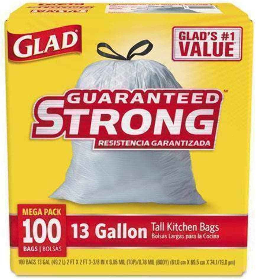 Glad® Kitchen Bag 13 GAL White Plastic 0.95MIL Drawstring 1 Box/Case