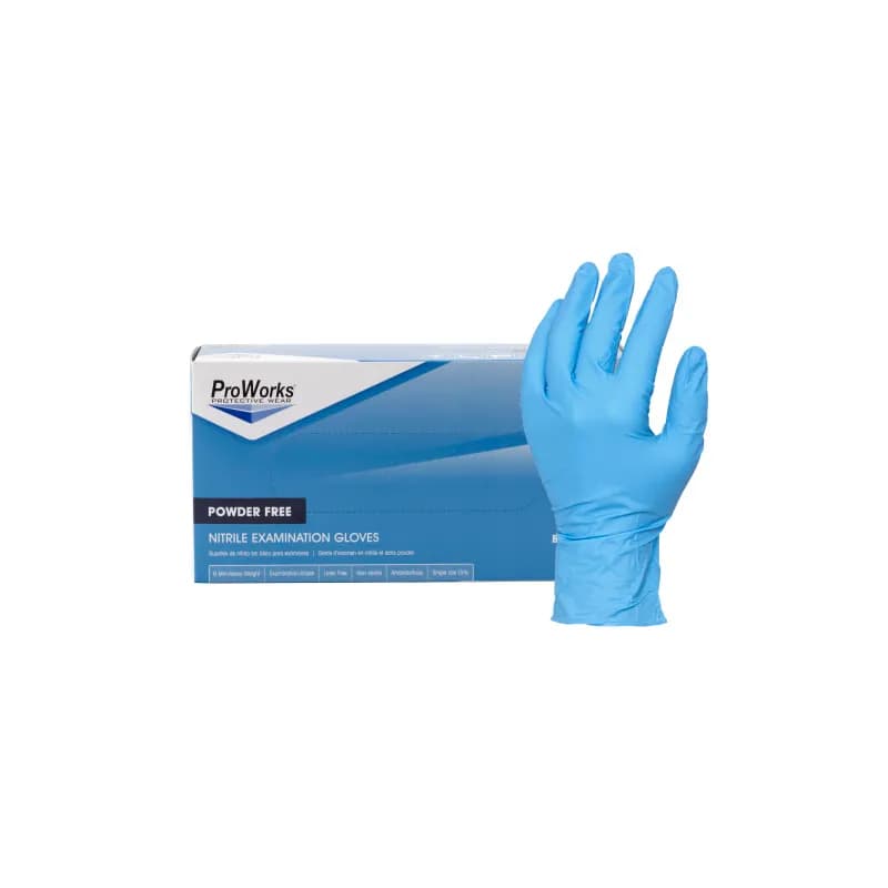 ProWorks® Examination Gloves Medium (MED) Blue 7MIL Micro Texture Nitrile Powder-Free 100 Count/Box 10 Box/Case