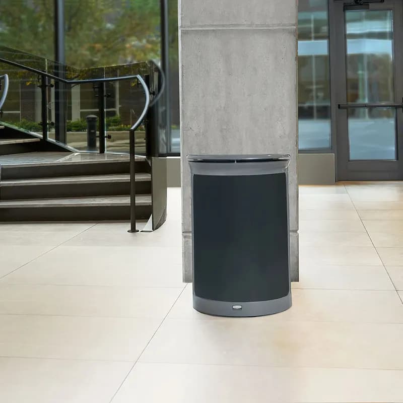 Enhance™ Waste 1-Stream Trash Can 21.9X11.14X30.92 IN Gray Half Round Metal With Hinged Lid 1/Each