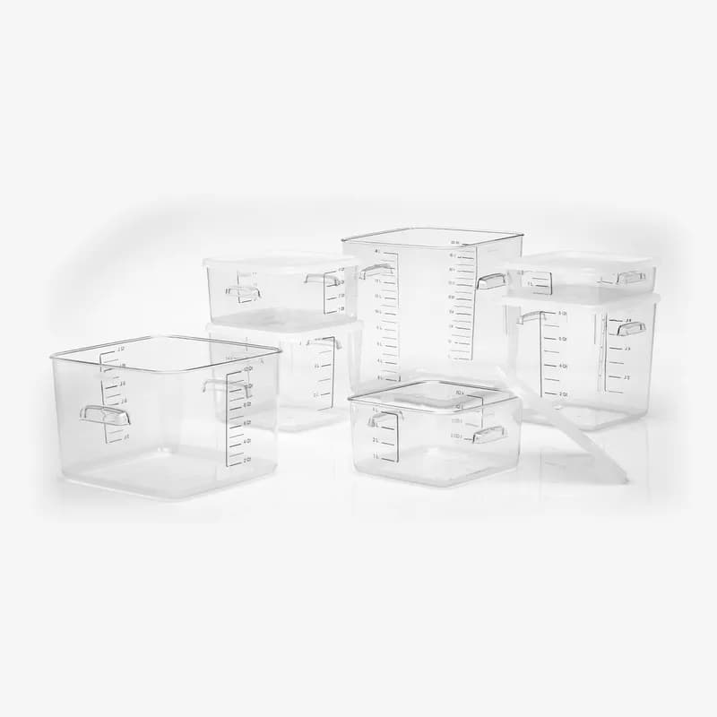 Food Storage Container 8.75X8.80X2.69 IN 2-1.9 QT Clear Square PC Food Safe Space Saving 12/Each