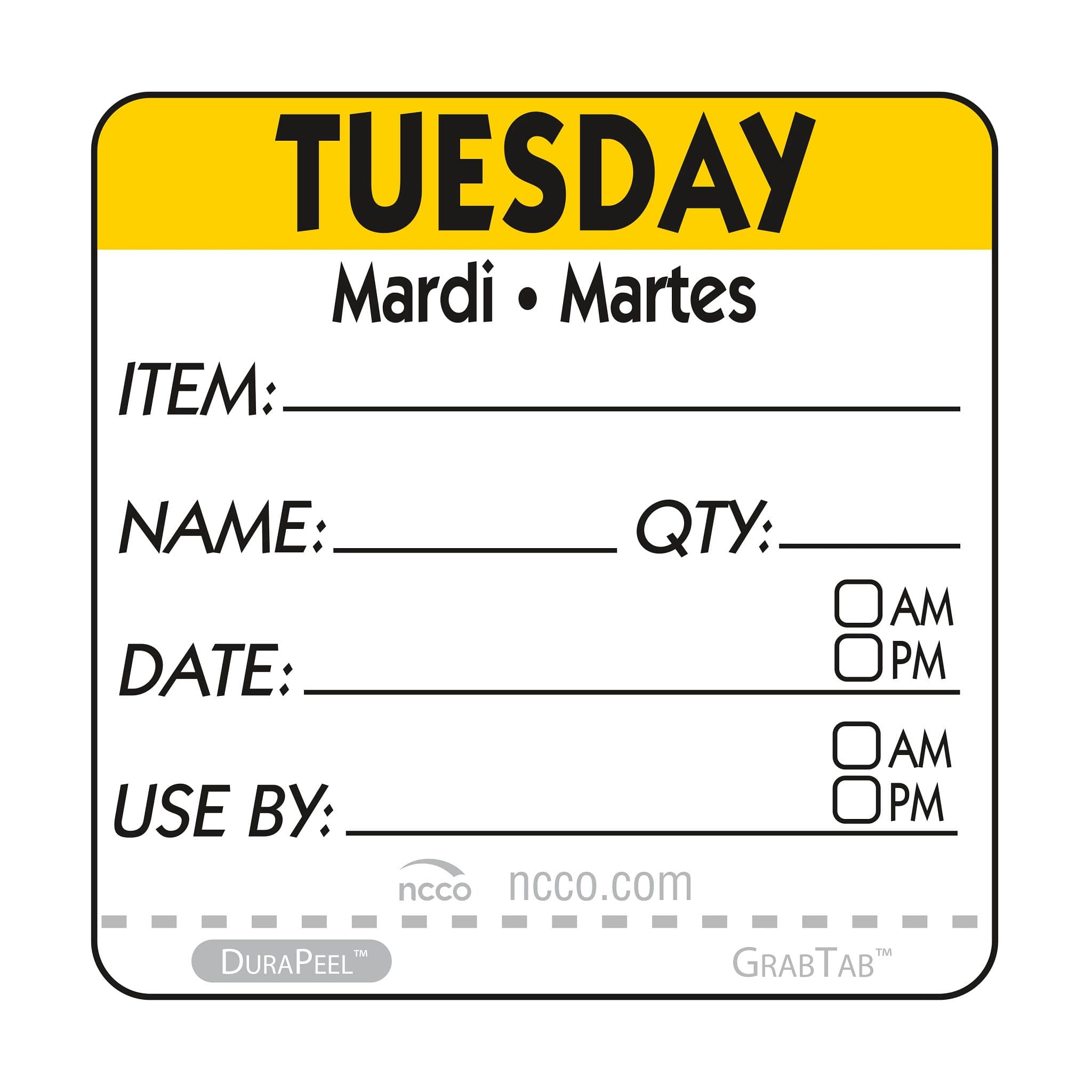 Tuesday Label 2X2 IN Trilingual 500 Count/Roll 12 Rolls/Case 1 Count/Case