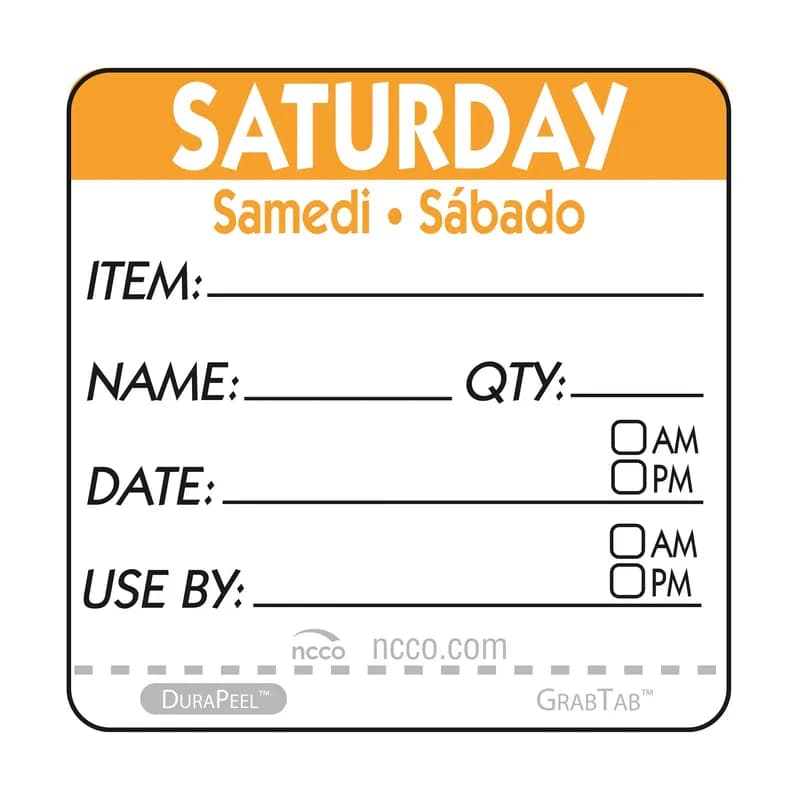 Saturday Label 2X2 IN Trilingual 500 Count/Roll 1 Rolls/Case