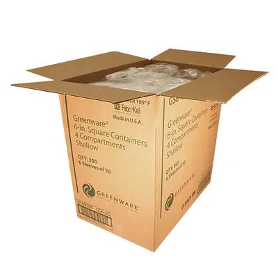 Greenware® Deli Container Base 16.4 OZ 4 Compartment PLA Clear Square Shallow 300/Case