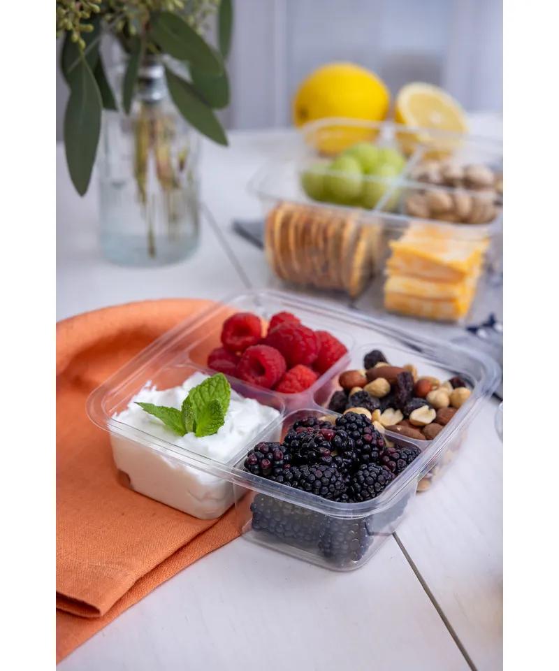 Greenware® Deli Container Base 16.4 OZ 4 Compartment PLA Clear Square Shallow 300/Case