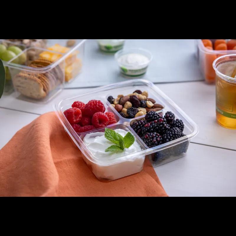 Greenware® Deli Container Base 16.4 OZ 4 Compartment PLA Clear Square Shallow 300/Case