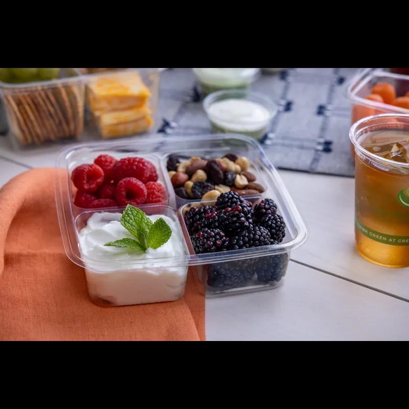 Greenware® Deli Container Base 16.4 OZ 4 Compartment PLA Clear Square Shallow 300/Case