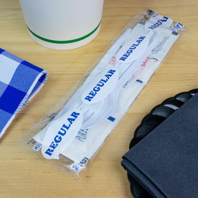 7PC Cutlery Kit Blue With Fork,Knife,Teaspoon,2 Sugar,Salt & Pepper,Moist Towelette 250/Case