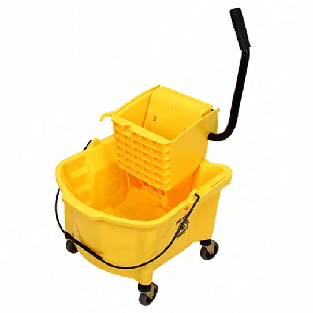 Mop Bucket & Wringer 26 QT Polyethylene Foam Steel Yellow Black Side Press Splash Guard 3 IN Inboard Casters 1/Each