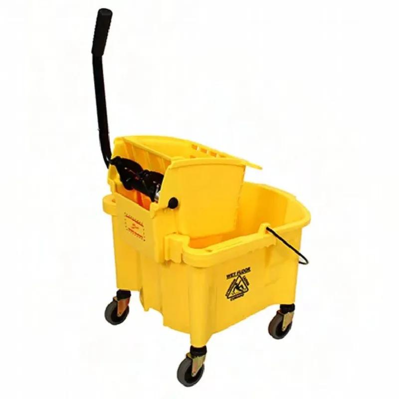 Mop Bucket & Wringer 26 QT Polyethylene Foam Steel Yellow Black Side Press Splash Guard 3 IN Inboard Casters 1/Each