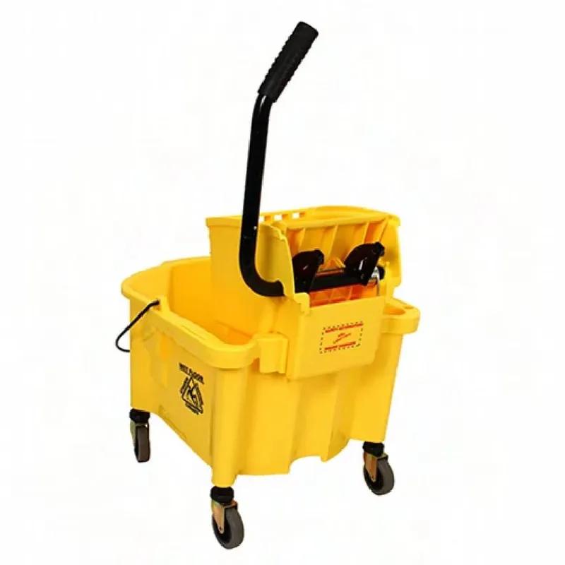 Mop Bucket & Wringer 26 QT Polyethylene Foam Steel Yellow Black Side Press Splash Guard 3 IN Inboard Casters 1/Each