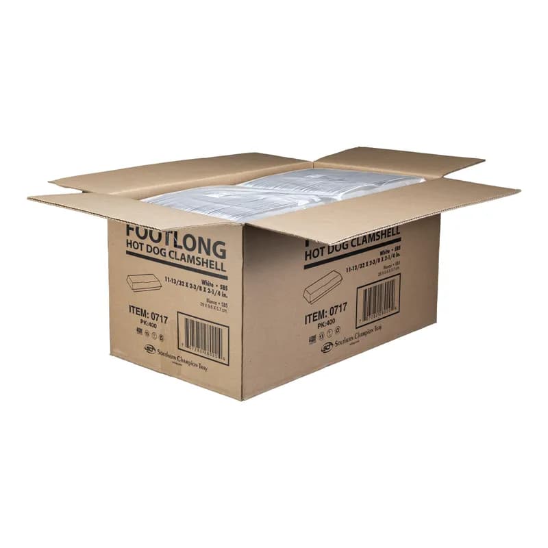 Hot Dog Take-Out Container Hinged 12 IN Plain 400/Pack