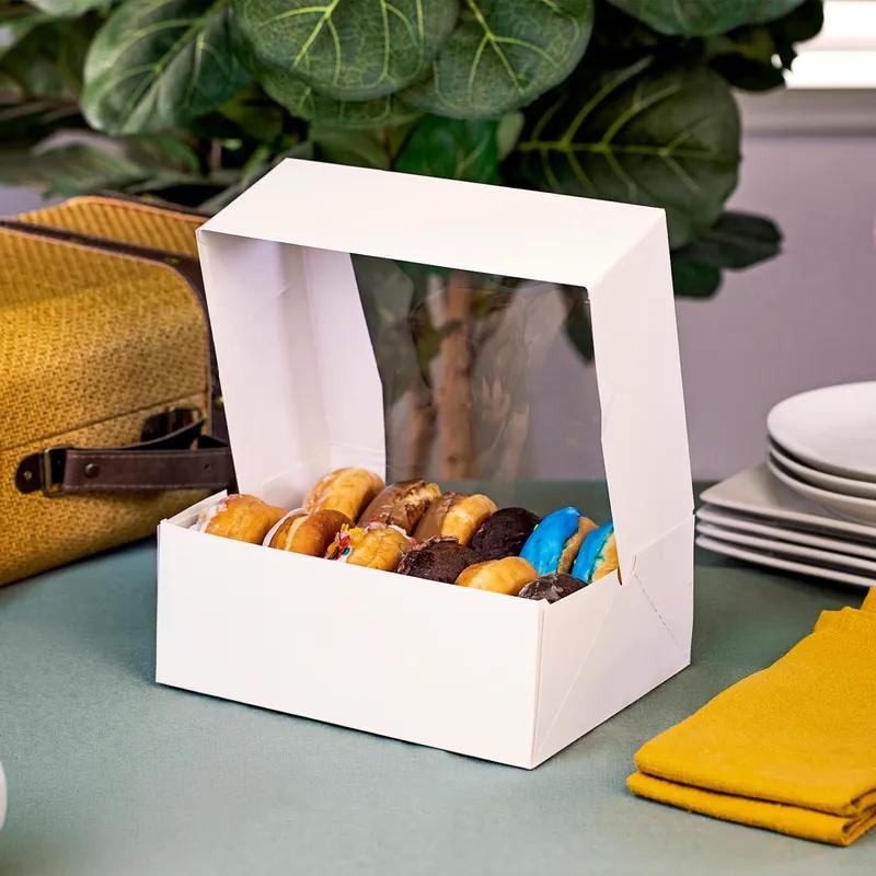 Bakery Box 9X7X3.5 IN SBS Paperboard White Rectangle 6 Corner Beers With Window 200/Case