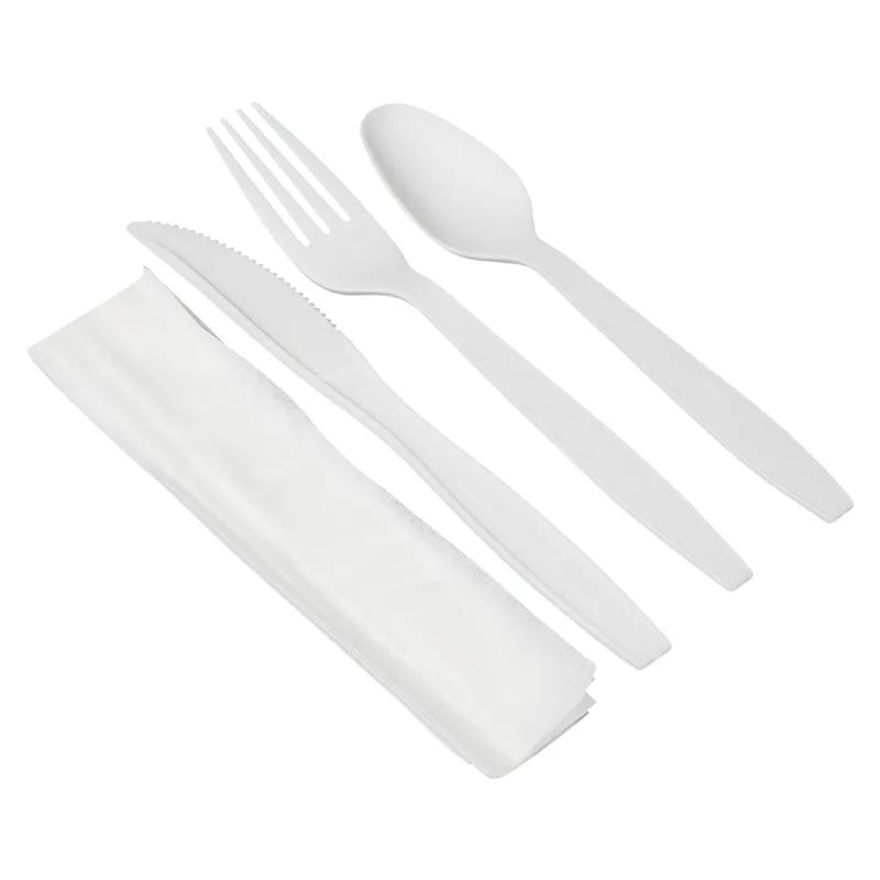 Victoria Bay 3PC Cutlery Kit CPLA Natural Heavyweight With Napkin,Fork,Knife,Teaspoon 250/Case