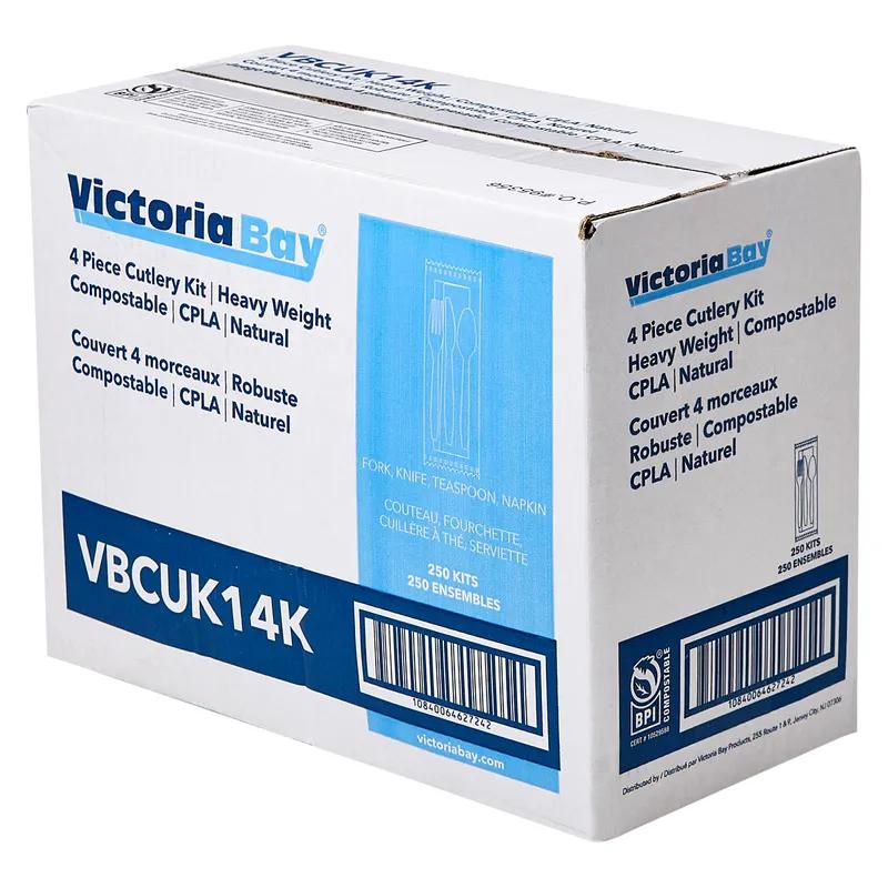 Victoria Bay 3PC Cutlery Kit CPLA Natural Heavyweight With Napkin,Fork,Knife,Teaspoon 250/Case