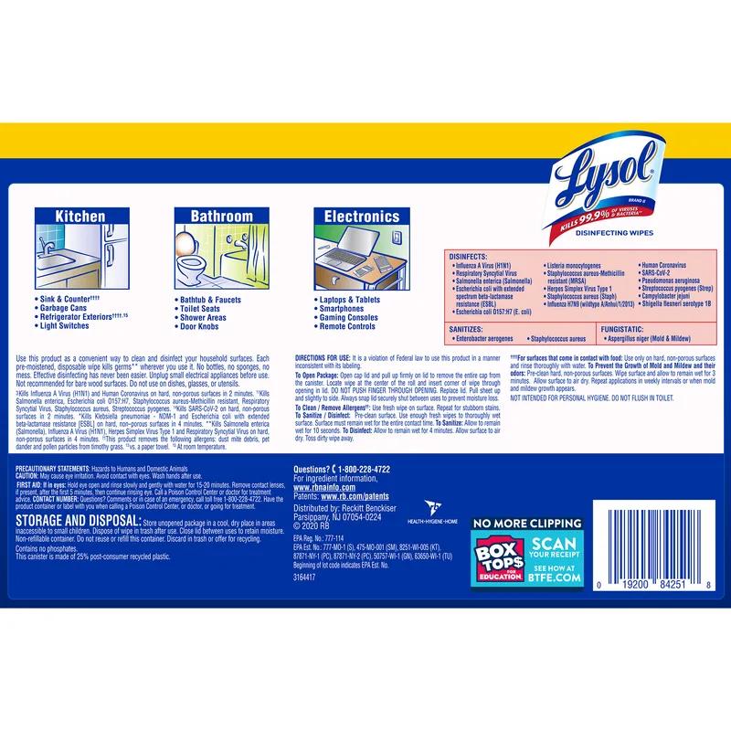 Lysol® Lemon & Lime Blossom Disinfectant 7X7.25 IN Wipe 2/Case