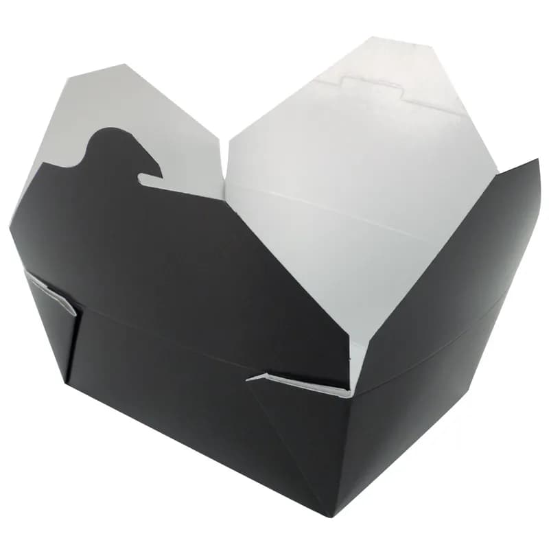 Bio-Pak® #8 Take-Out Box Fold-Top 6.75X5.4375X2.5 IN Paper Black Rectangle 300/Case
