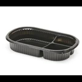 MicroRaves® Take-Out Container Base Medium (MED) 9.5X5.88X1.38 IN 3 Compartment Plastic Black Rectangle 250/Case
